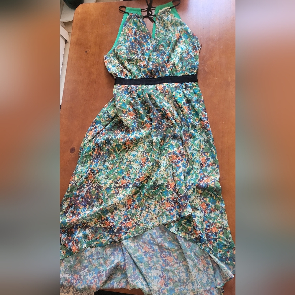 Floral Strapless Dress with Black Waistband